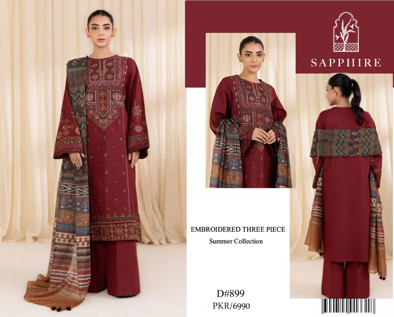 SAPPHIRE LAWN EMBROIDERY SUIT (3 PIECE)