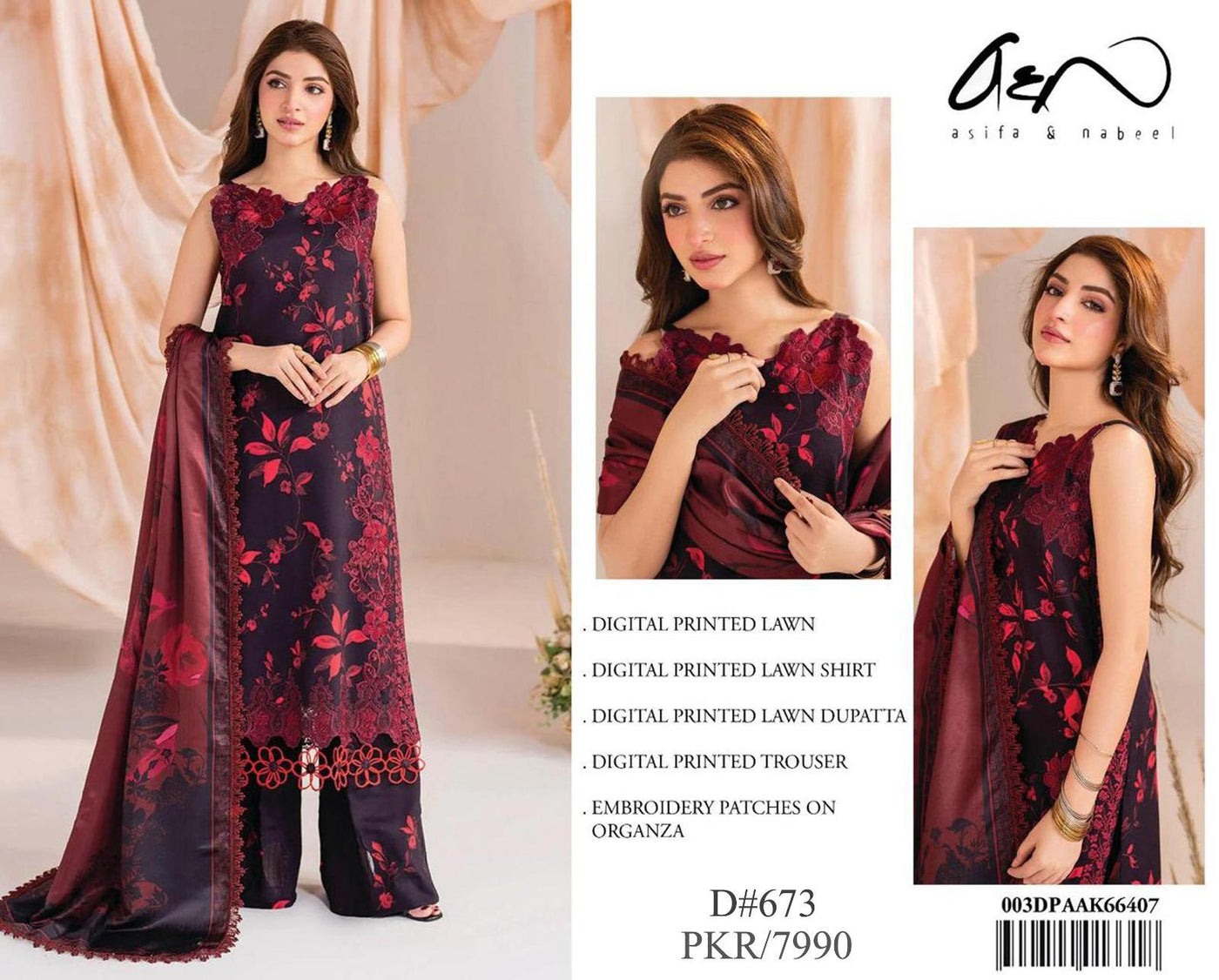 ASIFA & NABEEL LAWN EMBROIDERY SUIT (3 PIECE)