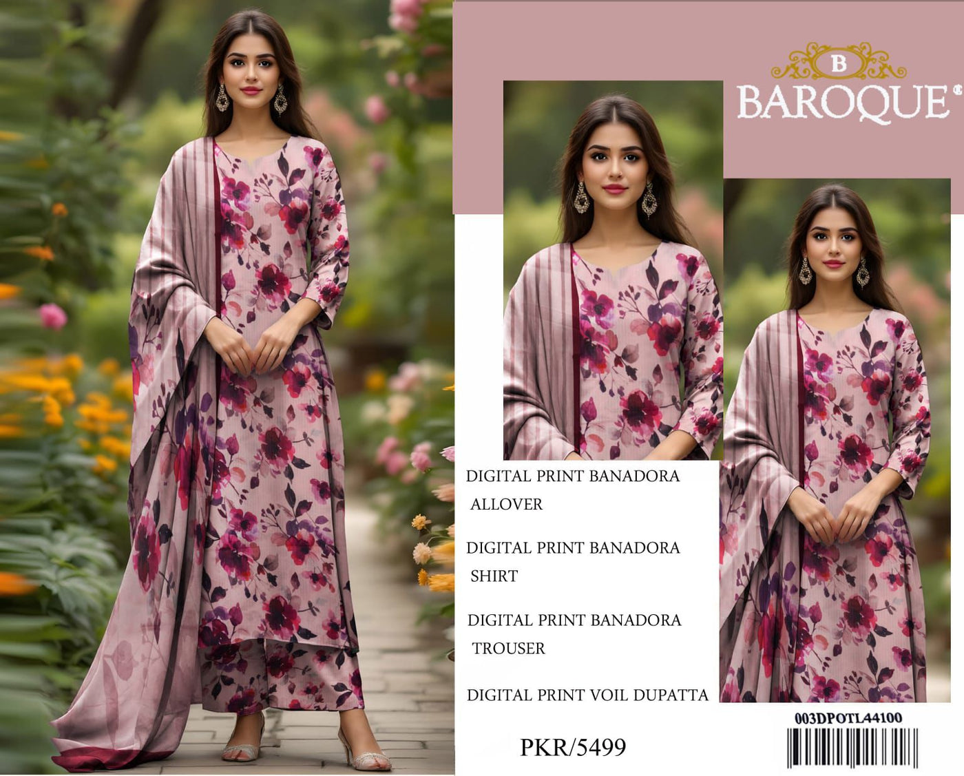 BAROQUE (3 Piece) BANA DORIA LAWN DIGITAL PRINT ALLOVER