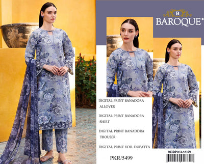 BAROQUE (3 Piece) BANA DORIA LAWN DIGITAL PRINT ALLOVER